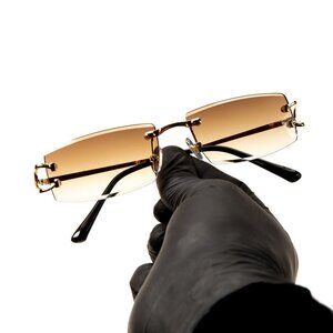 Gold Frame Stylish Narrow Rimless Light Brown Gradient Tinted Lens Sunglasses